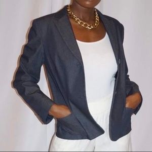 ❄️ Ann Taylor Navy Blue Cotton Blazer with Pockets